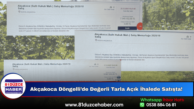 Akçakoca Döngelli’de Değerli Tarla Açık İhalede Satışta!