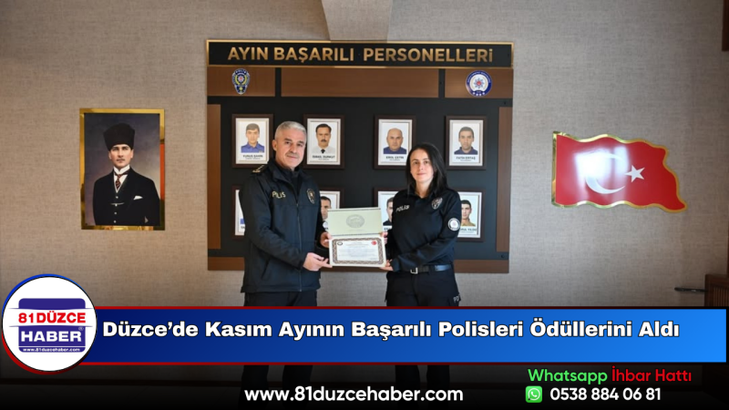 Düzce’de Kasım Ayının Başarılı Polisleri Ödüllerini Aldı