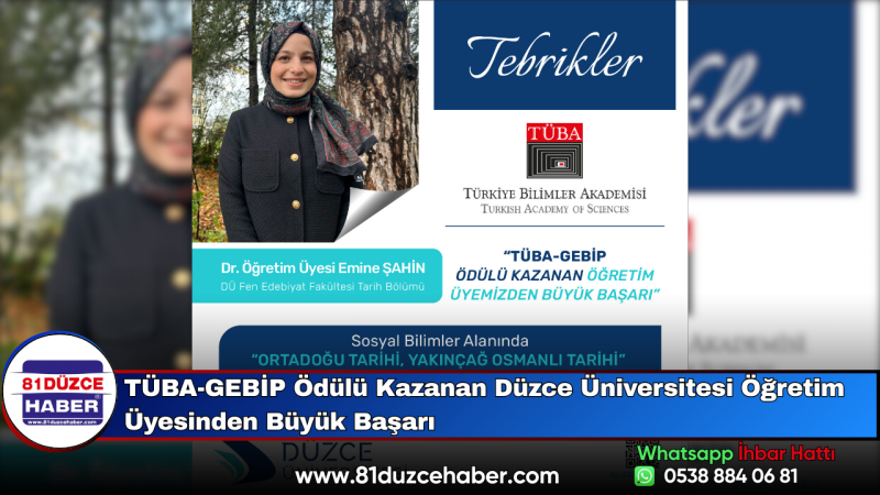TÜBA-GEBİP Ödülü Kazanan Düzce Üniversitesi Öğretim Üyesinden Büyük Başarı