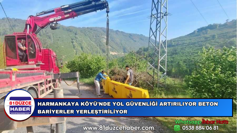 HARMANKAYA KÖYÜ'NDE YOL GÜVENLİĞİ ARTIRILIYOR BETON BARİYERLER YERLEŞTİRİLİYOR