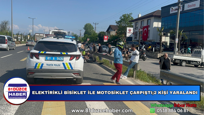 ELEKTİRİKLİ BİSİKLET İLE MOTOSİKLET ÇARPIŞTI;2 KİŞİ YARALANDI