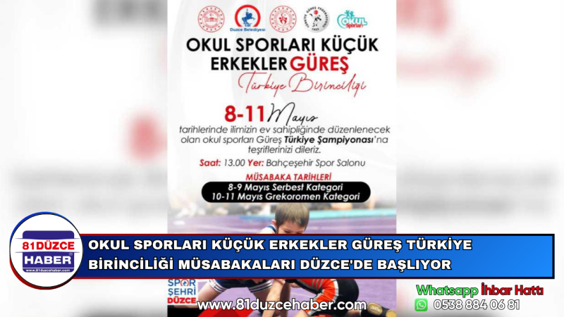 OKUL SPORLARI KÜÇÜK ERKEKLER GÜREŞ TÜRKİYE BİRİNCİLİĞİ MÜSABAKALARI DÜZCE'DE BAŞLIYOR