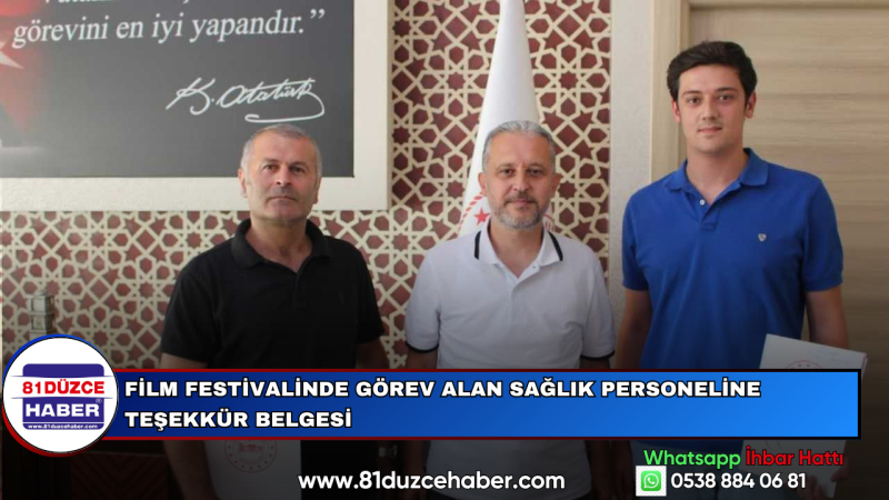 Film Festivalinde Görev Alan Sağlık Personeline Teşekkür Belgesi