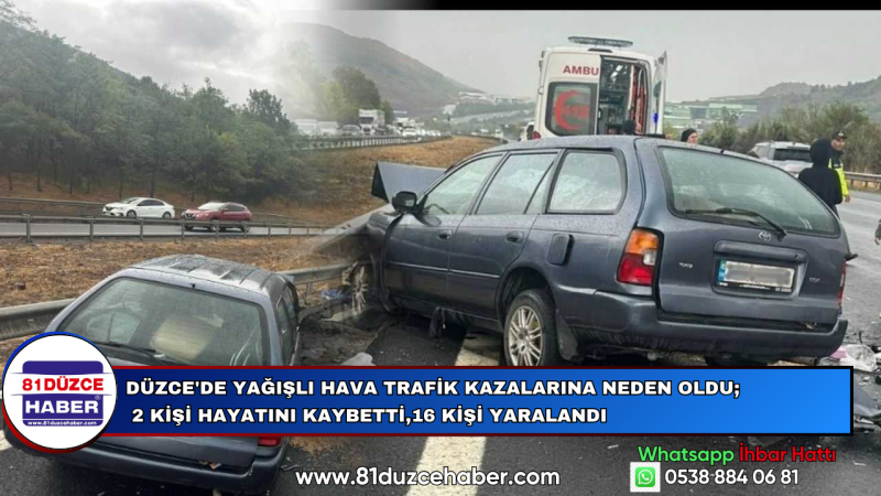 Düzce'de Yağışlı Hava Trafik Kazalarına Neden Oldu; 2 Kişi Hayatını Kaybetti,16 Kişi Yaralandı