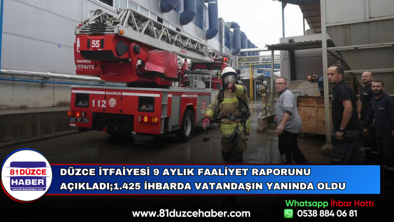 Düzce İtfaiyesi 9 Aylık Faaliyet Raporunu Açıkladı;1.425 İhbarda Vatandaşın Yanında Oldu