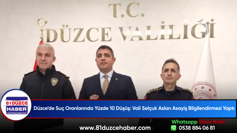 Düzce’de Suç Oranlarında Yüzde 10 Düşüş: Vali Selçuk Aslan Asayiş Bilgilendirmesi Yaptı