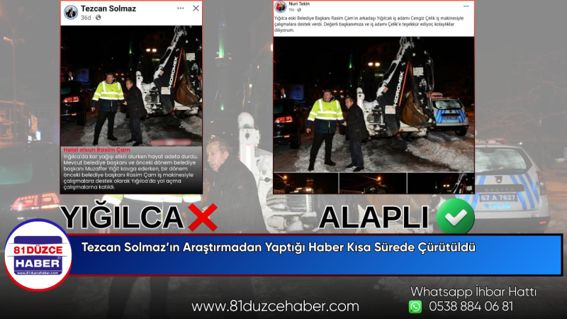 Tezcan Solmaz’ın Araştırmadan Yaptığı Haber Kısa Sürede Çürütüldü