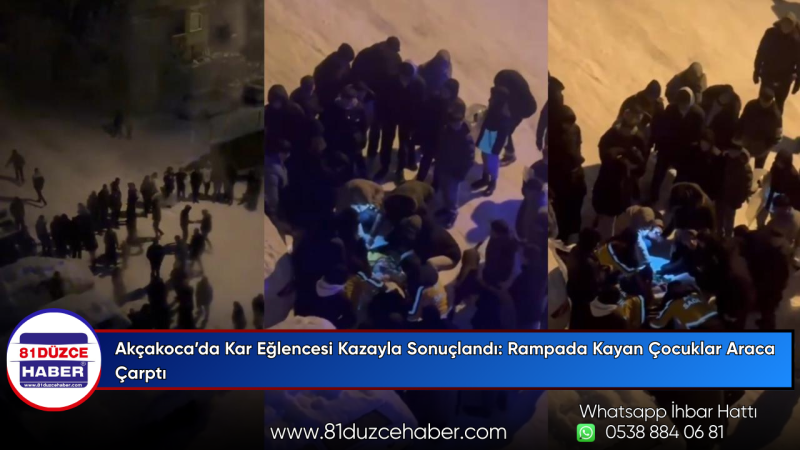 Akçakoca’da Kar Eğlencesi Kazayla Sonuçlandı: Rampada Kayan Çocuklar Araca Çarptı