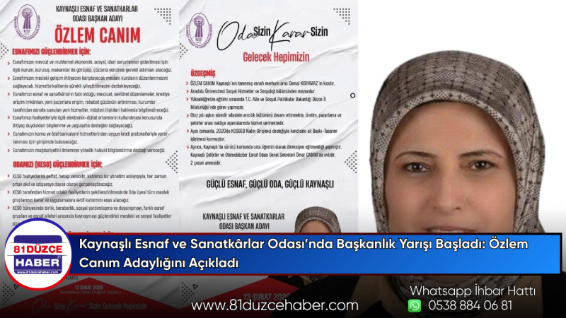 Kaynaşlı Esnaf ve Sanatkârlar Odası’nda Başkanlık Yarışı Başladı: Özlem Canım Adaylığını Açıkladı