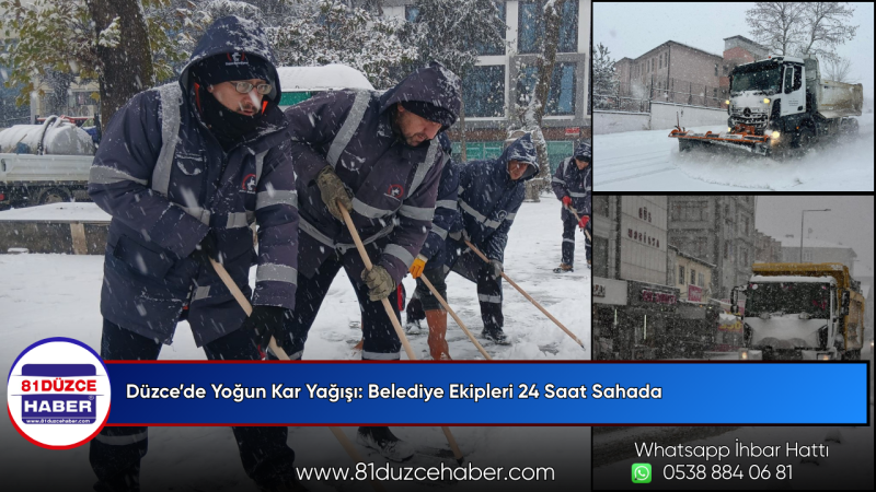 Düzce’de Yoğun Kar Yağışı: Belediye Ekipleri 24 Saat Sahada