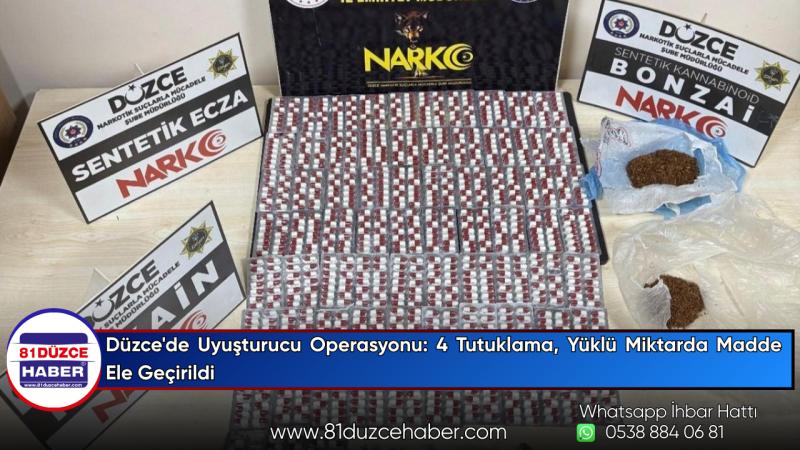 Düzce'de Uyuşturucu Operasyonu: 4 Tutuklama, Yüklü Miktarda Madde Ele Geçirildi