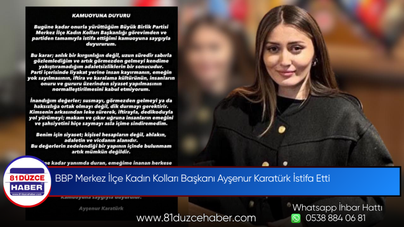 BBP Merkez İlçe Kadın Kolları Başkanı Ayşenur Karatürk İstifa Etti