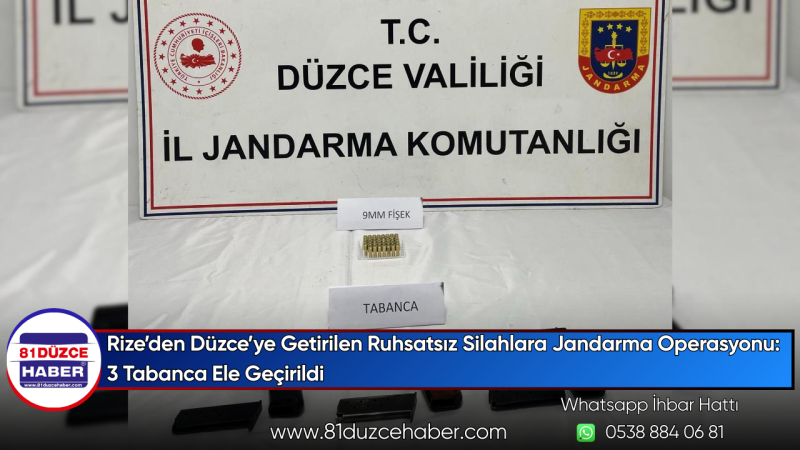 Rize’den Düzce’ye Getirilen Ruhsatsız Silahlara Jandarma Operasyonu: 3 Tabanca Ele Geçirildi