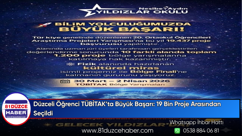 Düzceli Öğrenci TÜBİTAK’ta Büyük Başarı: 19 Bin Proje Arasından Seçildi