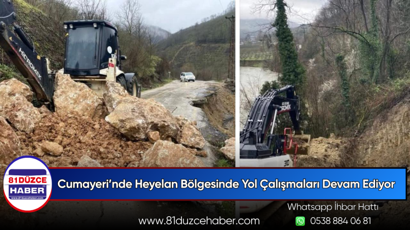 Cumayeri’nde Heyelan Bölgesinde Yol Çalışmaları Devam Ediyor