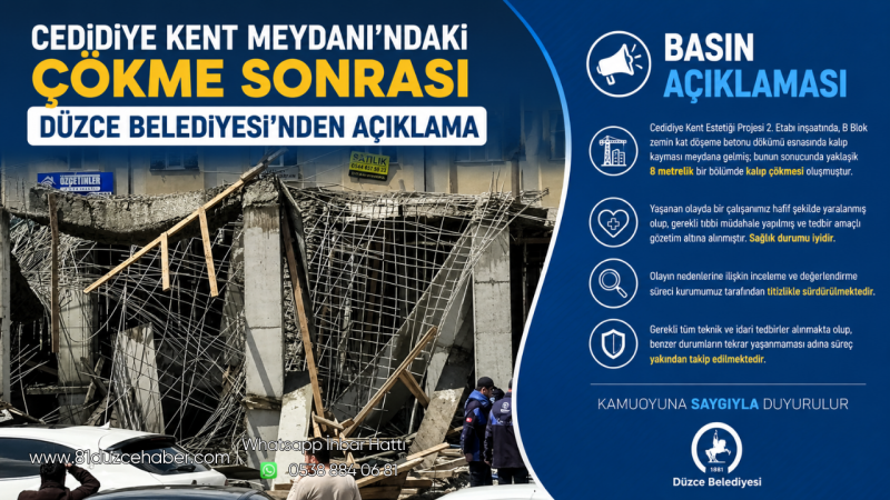 Cedidiye Kent Meydanı’ndaki Çökme Sonrası Düzce Belediyesi’nden Açıklama